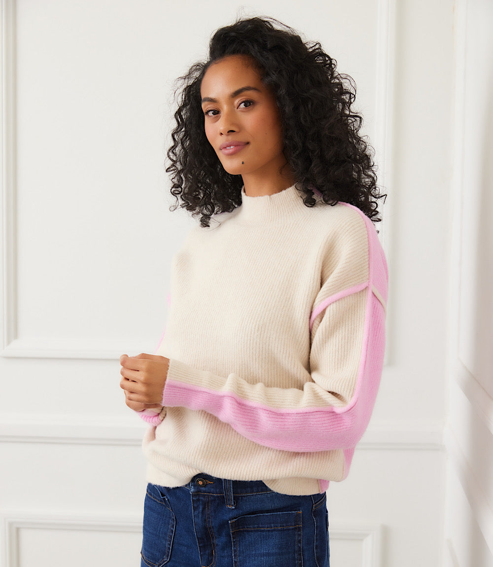 Colorblock Mock Neck Sweater