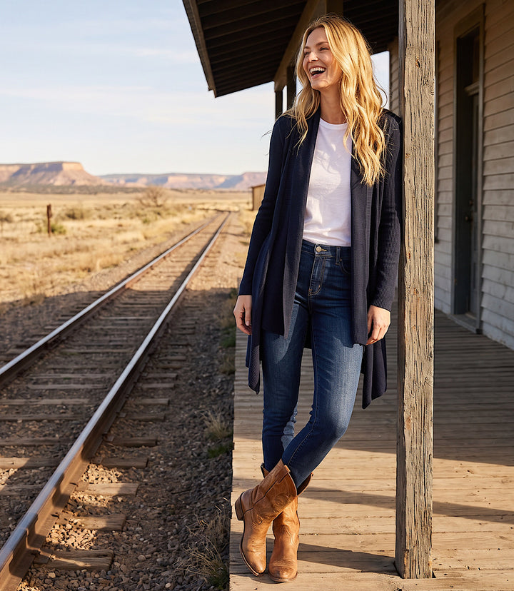 Ribbed Drape Front Cardigan