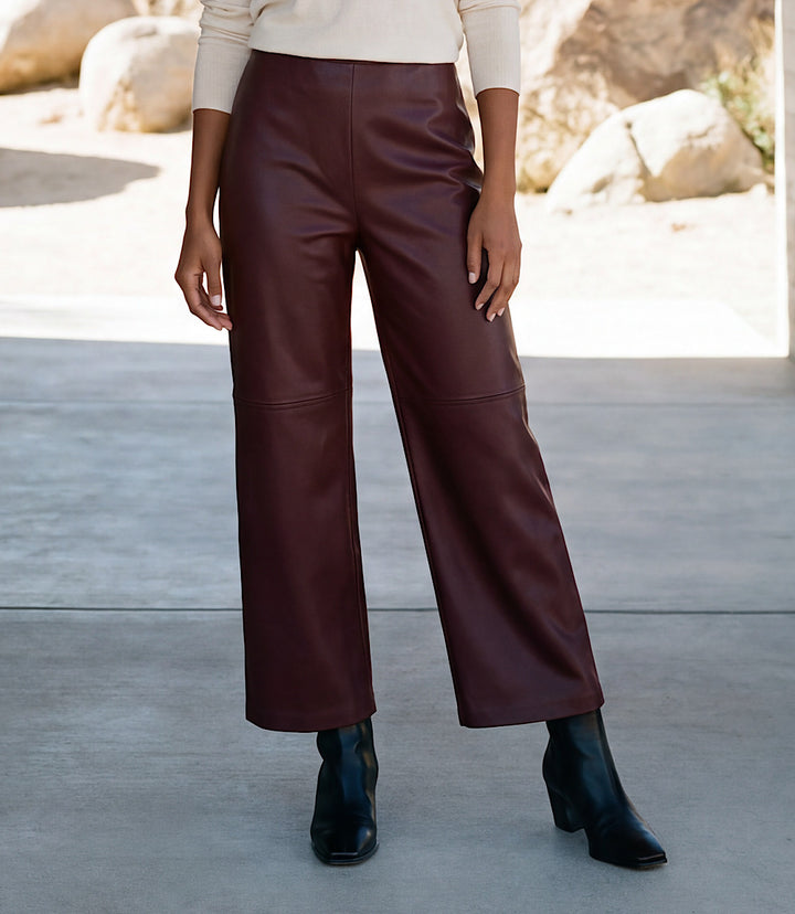 Faux Leather Pull On Ankle Pants