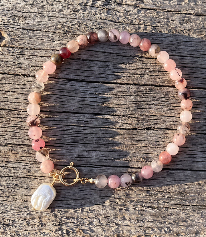 Beaded Pink Jade And Pearl Necklace