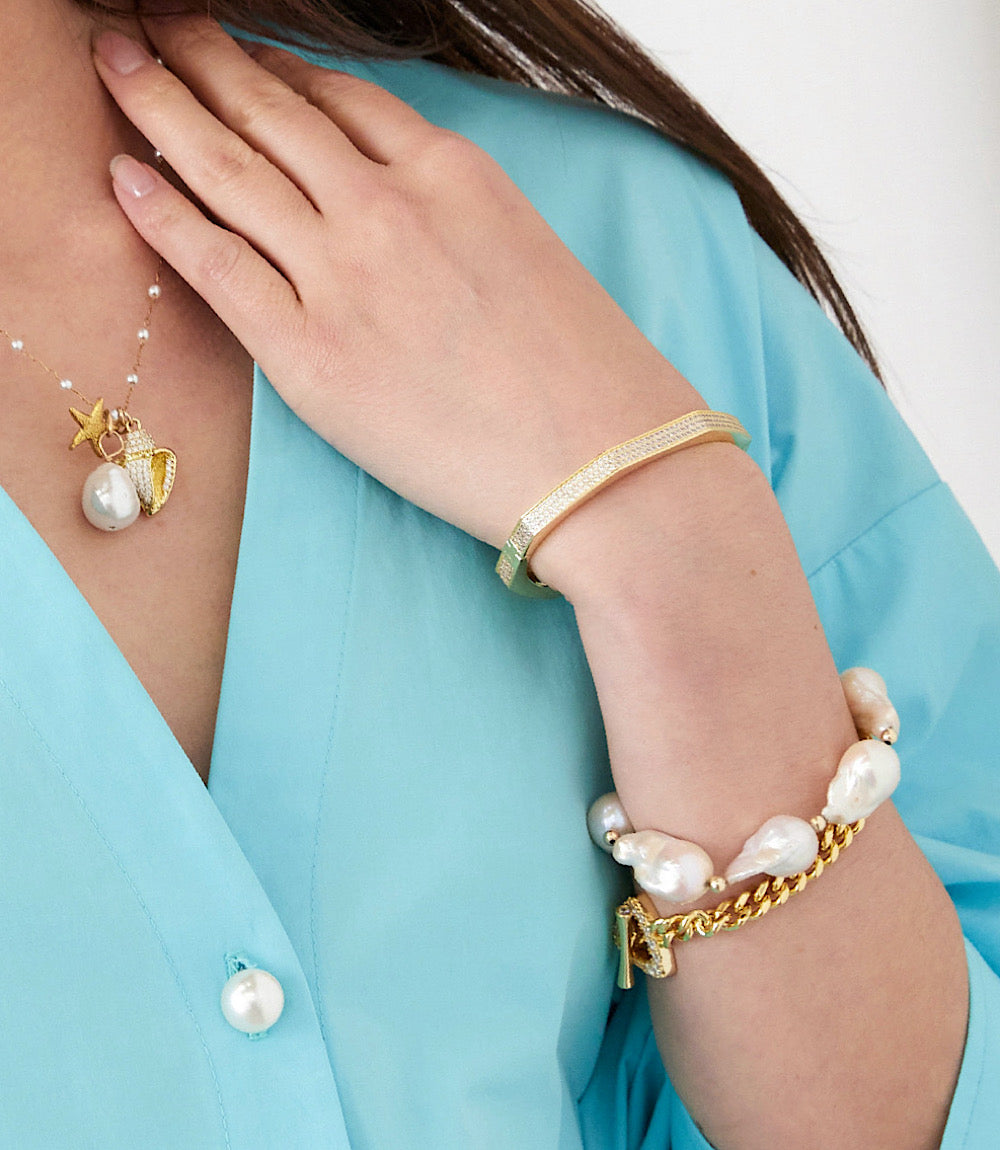 Pearl Beaded Ocean Charm Necklace