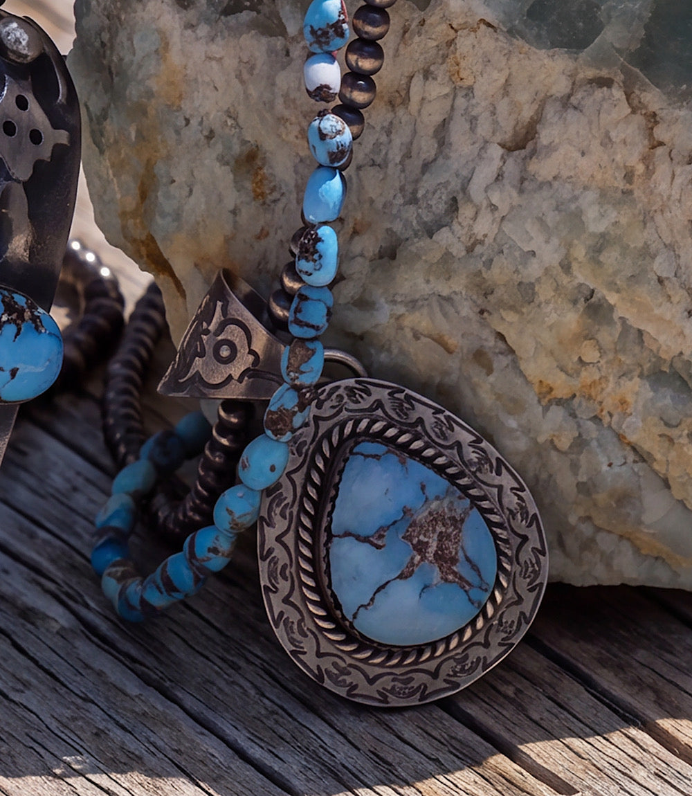 Embellished Golden Hill Turquoise Pendant Necklace