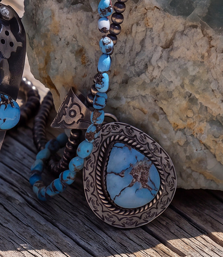 Embellished Golden Hill Turquoise Pendant Necklace