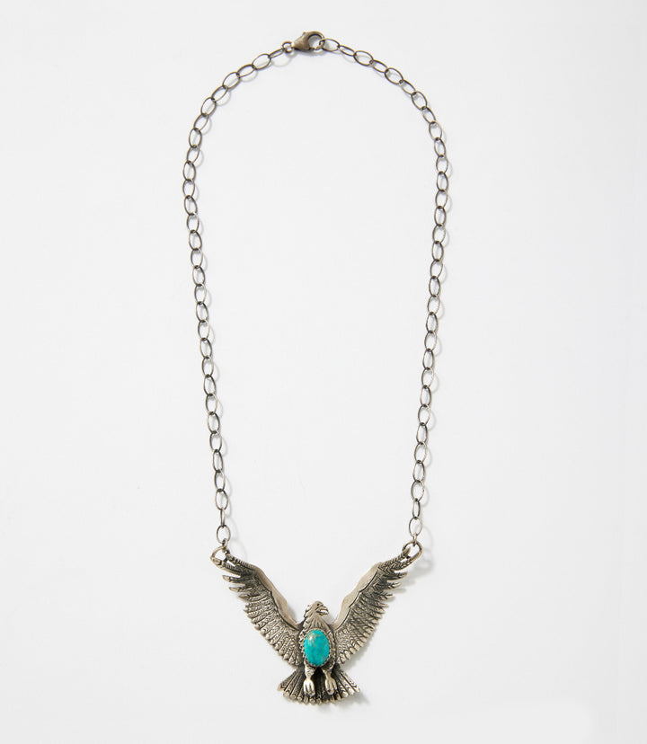 Kingman Turquoise Sterling Silver Eagle Necklace