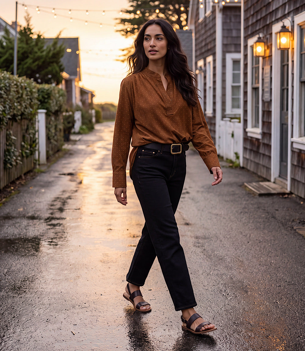 Petite Size Faux Suede Embellished Half-Placket Shirt