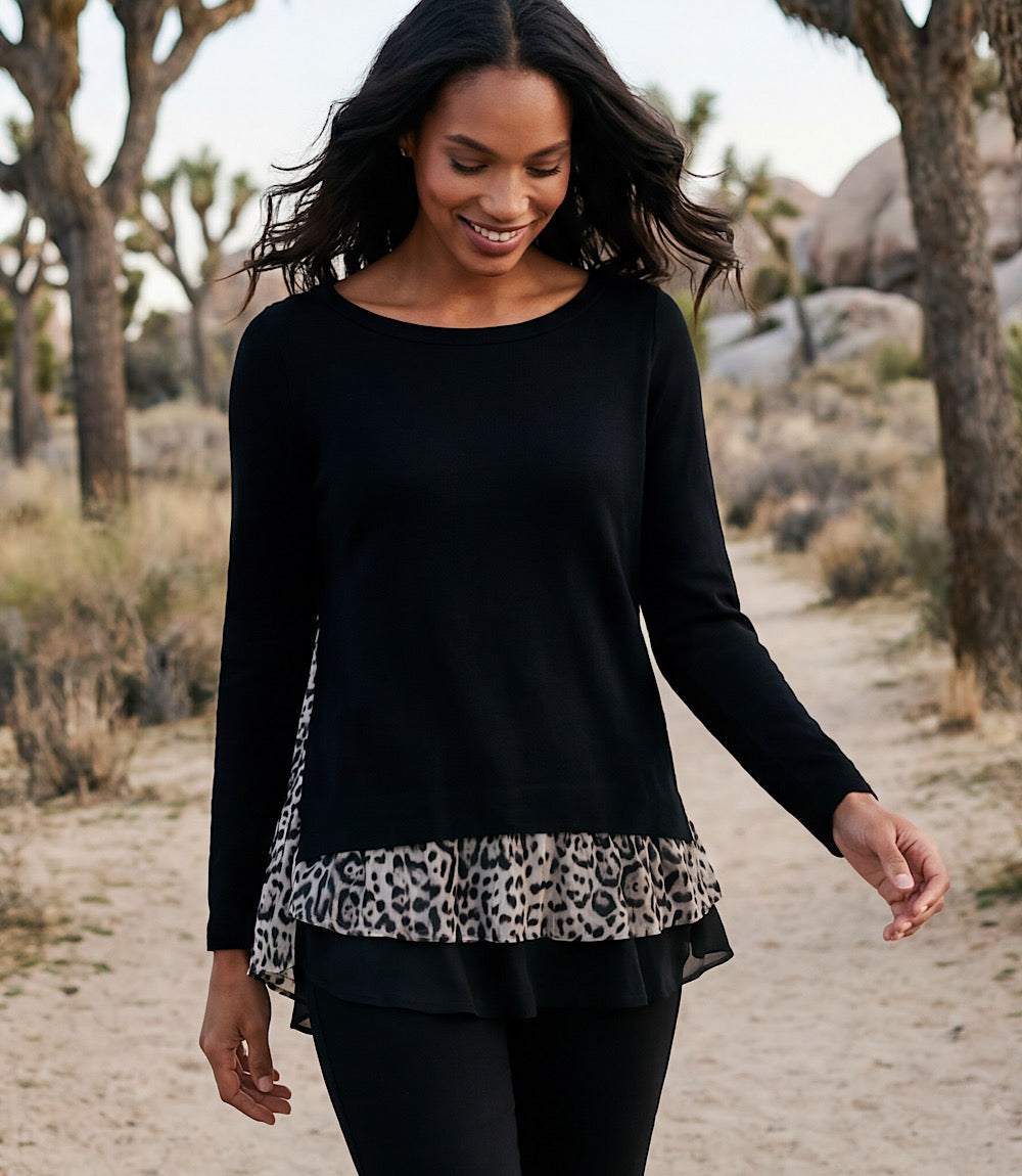 Layered Contrast Leopard Sweater