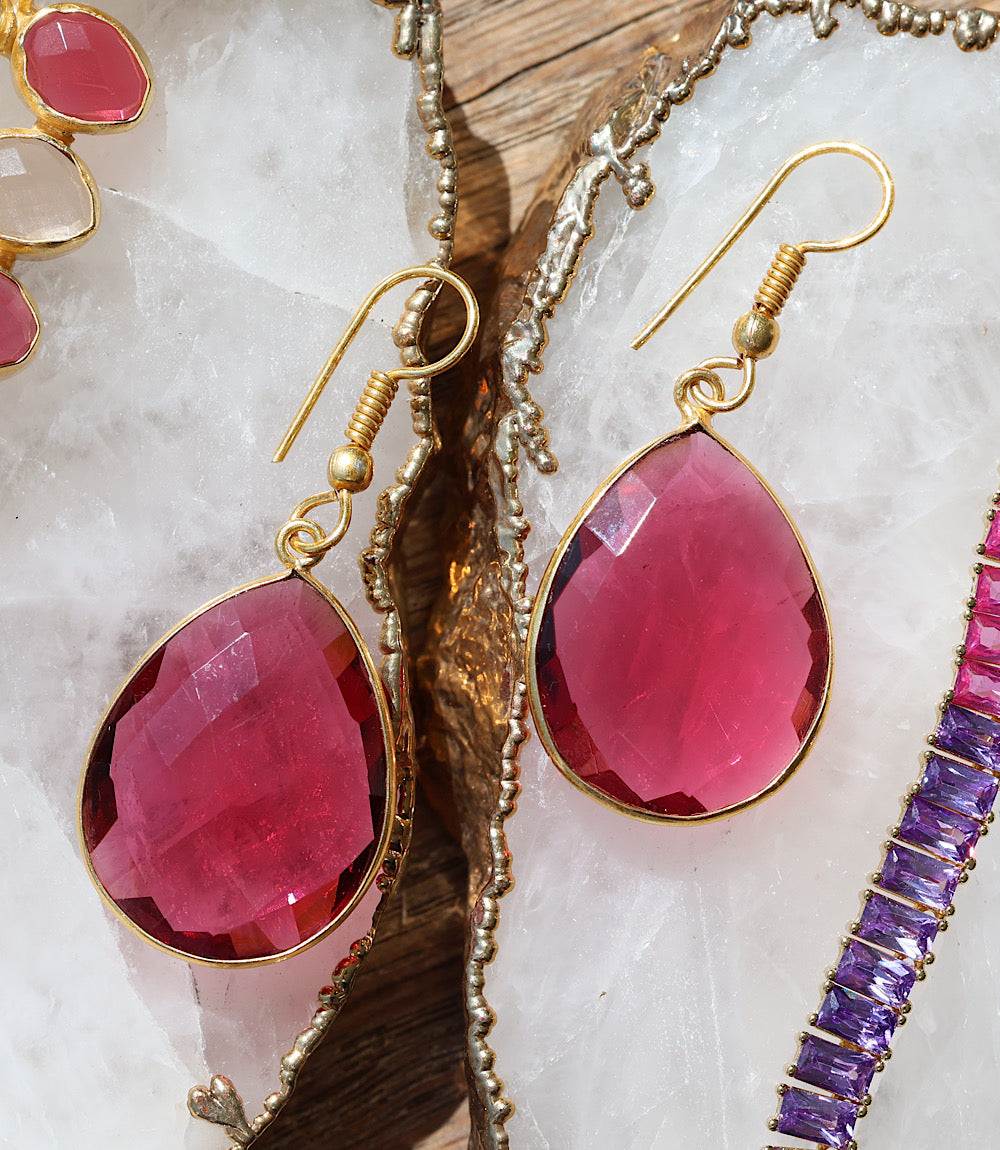 Pink Quartz Teardrop Earrings