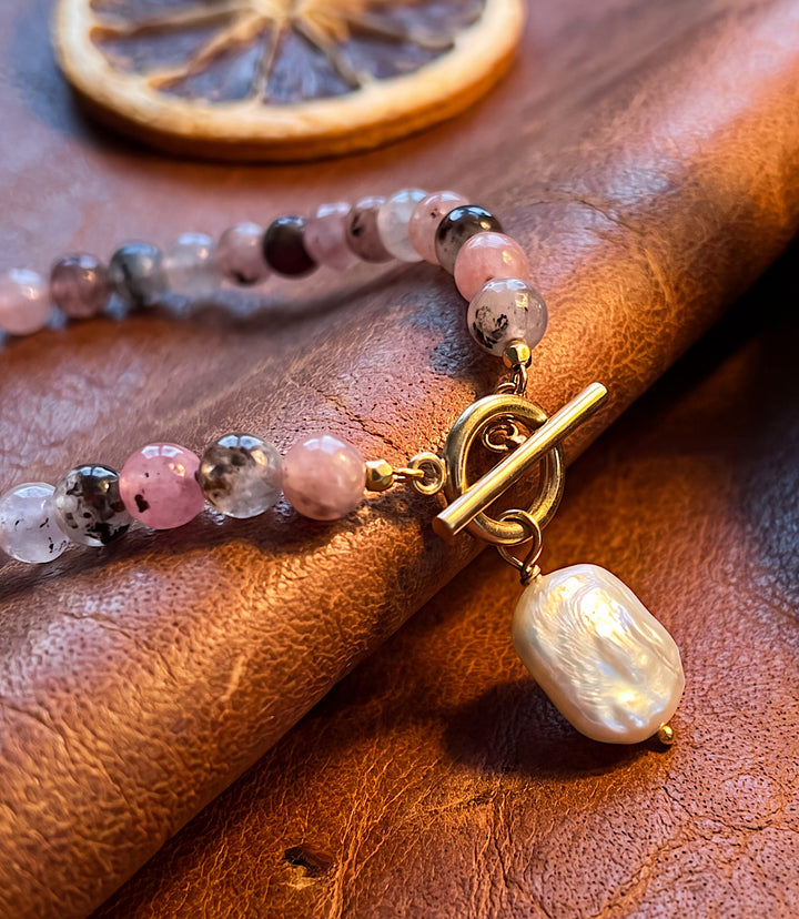 Beaded Pink Jade And Pearl Necklace