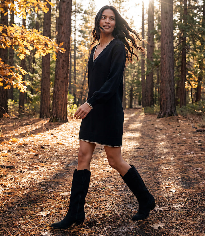 Varsity V-Neck Sweater Dress