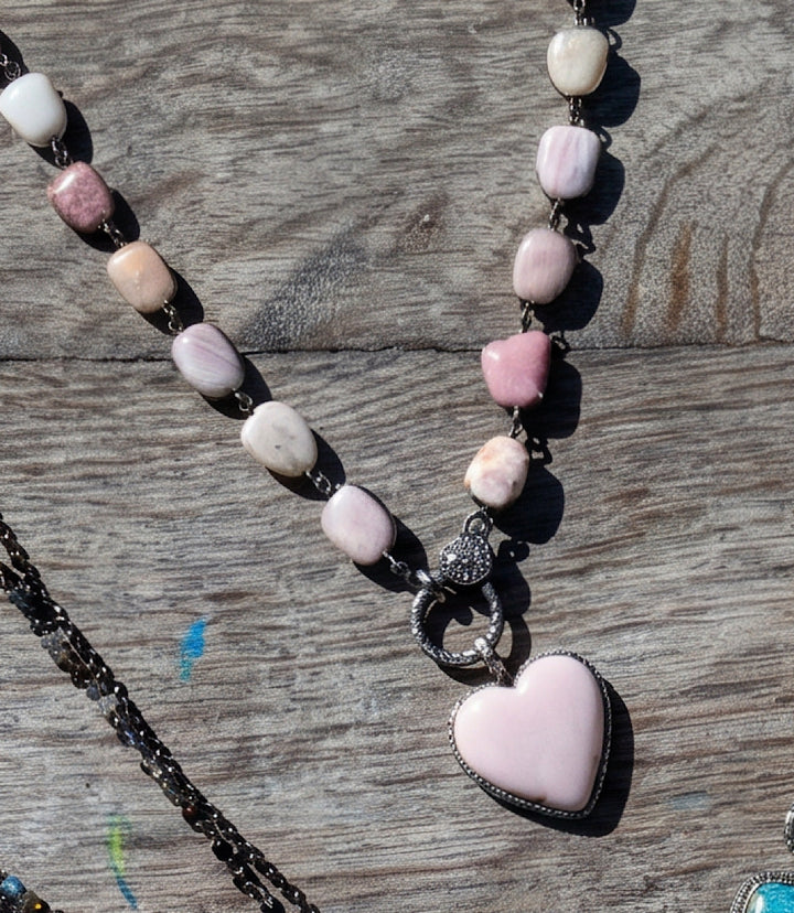 Pink Opal Heart Crystal Necklace
