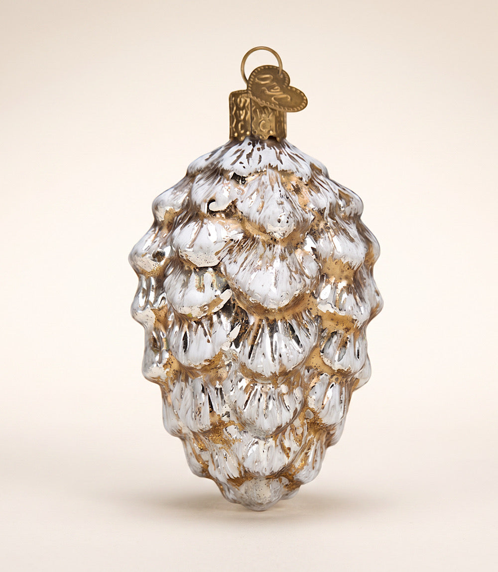 Vintage Ponderosa Pine Cone Glass Ornament