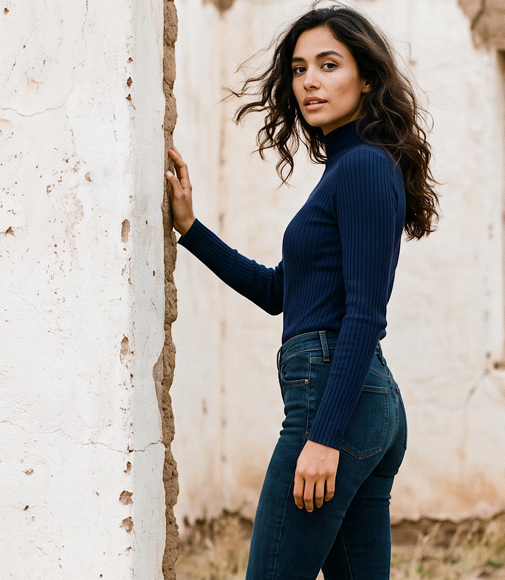 Ribbed Long Sleeve Turtleneck Top