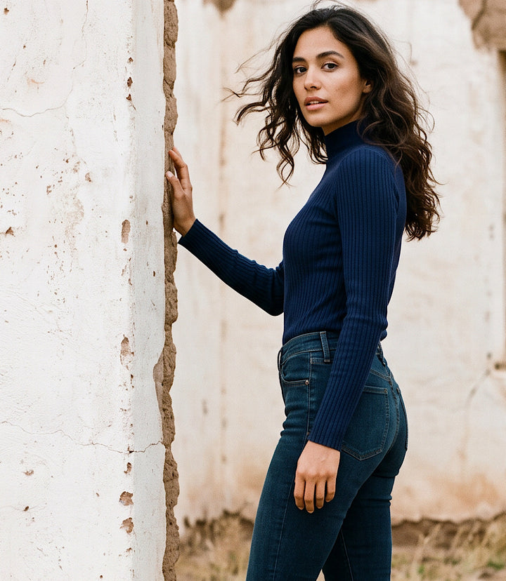 Ribbed Long Sleeve Turtleneck Top