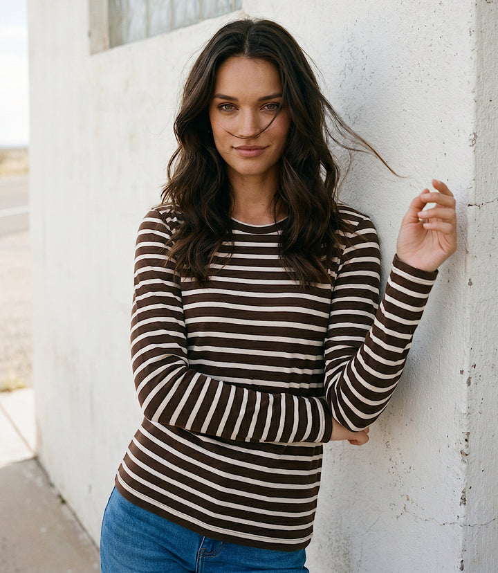 Stripe Long Sleeve Crewneck Top
