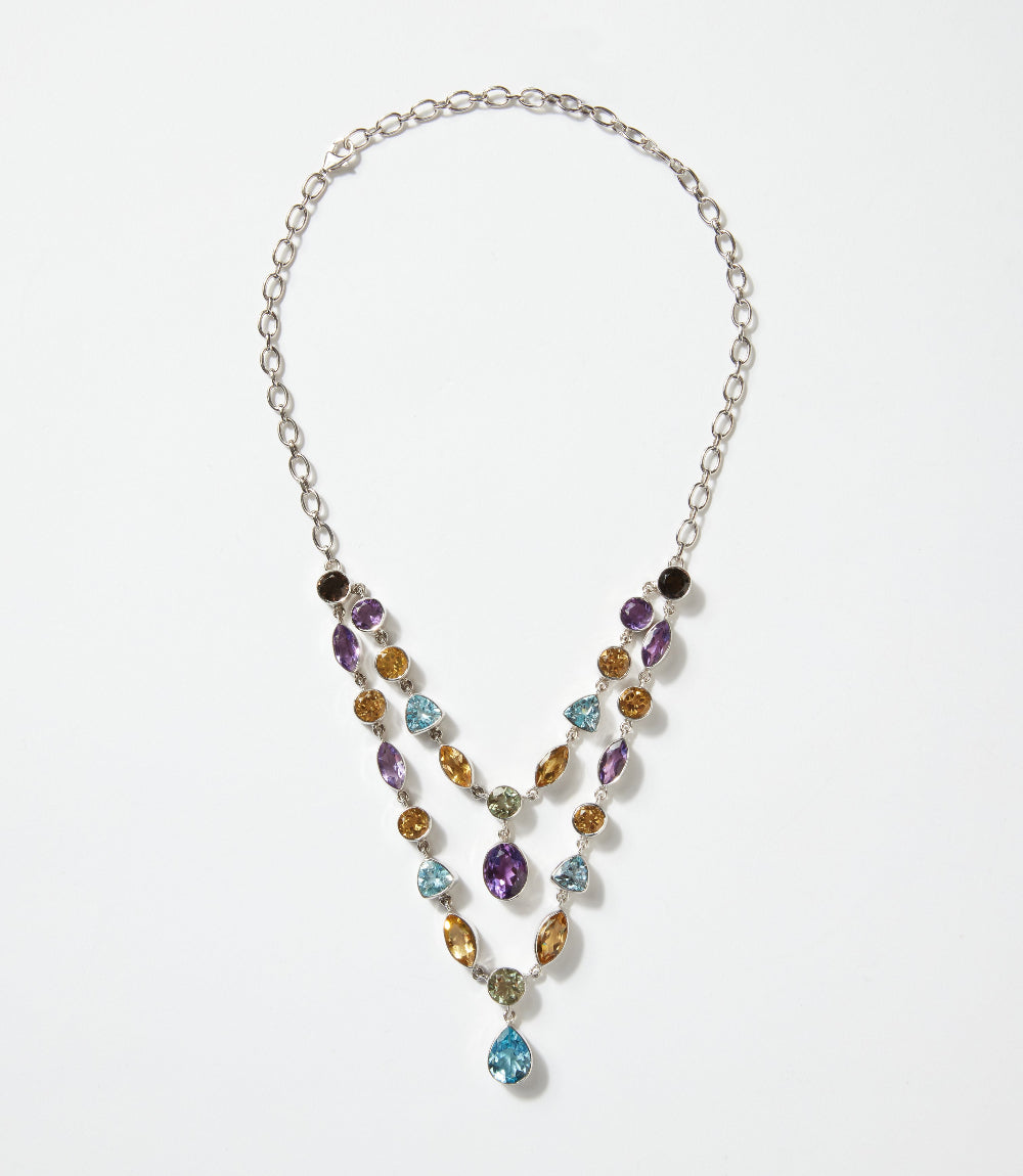 Multi Gemstone Double Strand Necklace