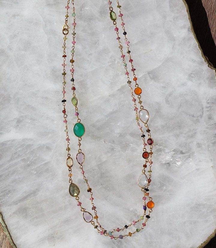 Multi Color Beaded Gemstone Necklace