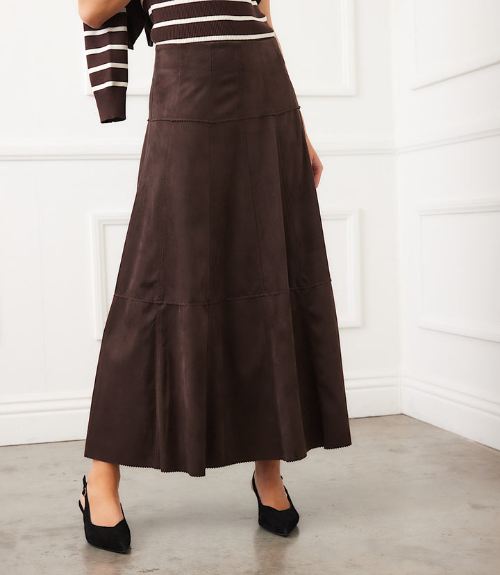 Tiered Faux Suede Midi Skirt