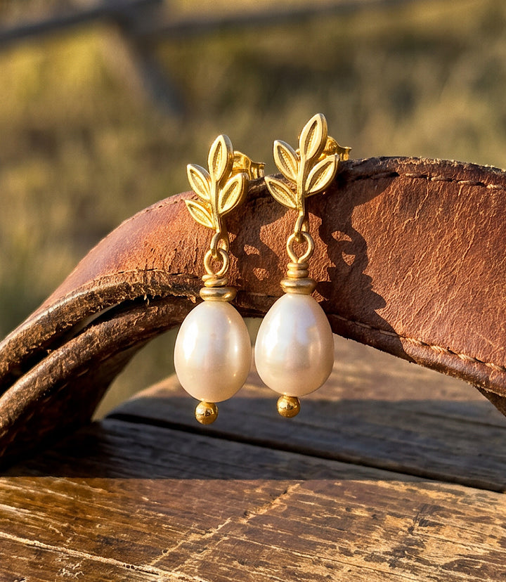 Leaf Pearl Drop Earrings