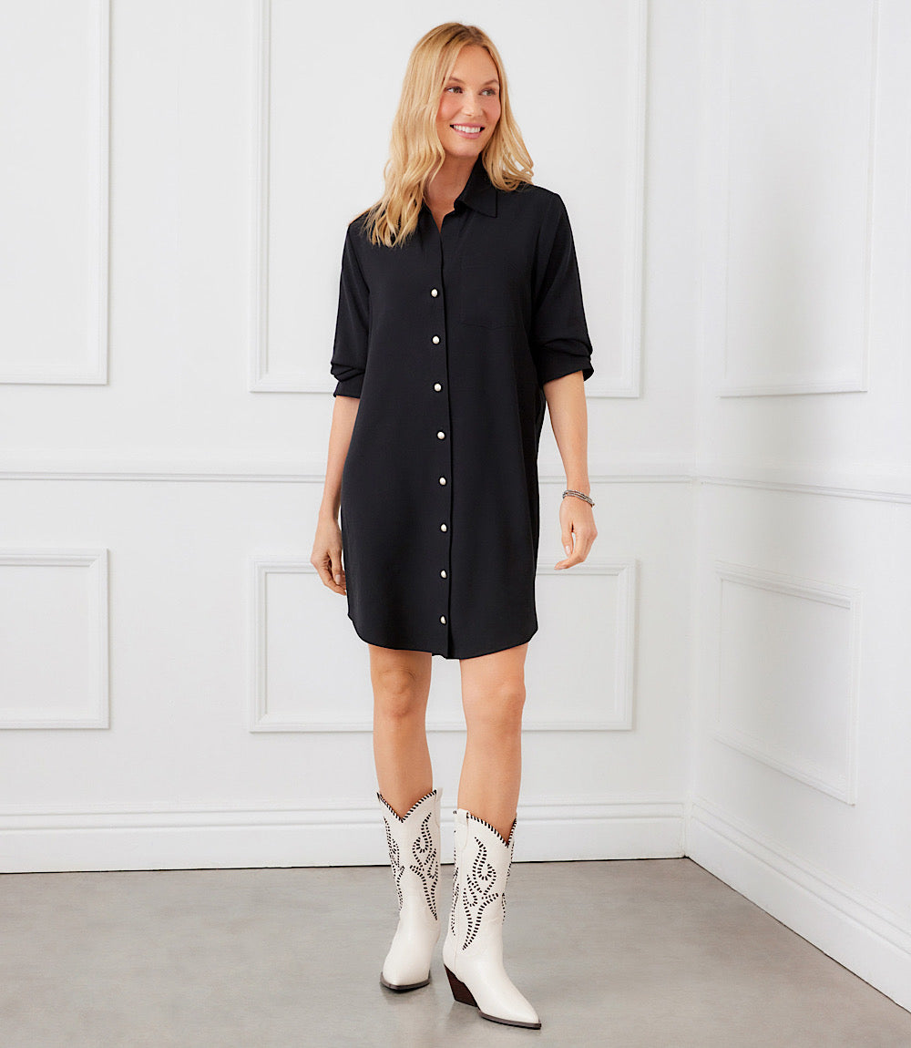 Ruched Sleeve Shirtdress