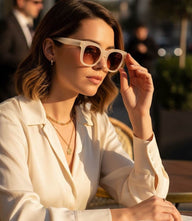 Quay After Hours Sunglasses with bone-colored square plastic frame and brown fawn lenses for a stylish oversized look