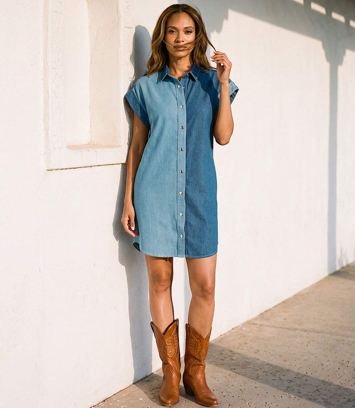 Cap Sleeve Denim Shirtdress