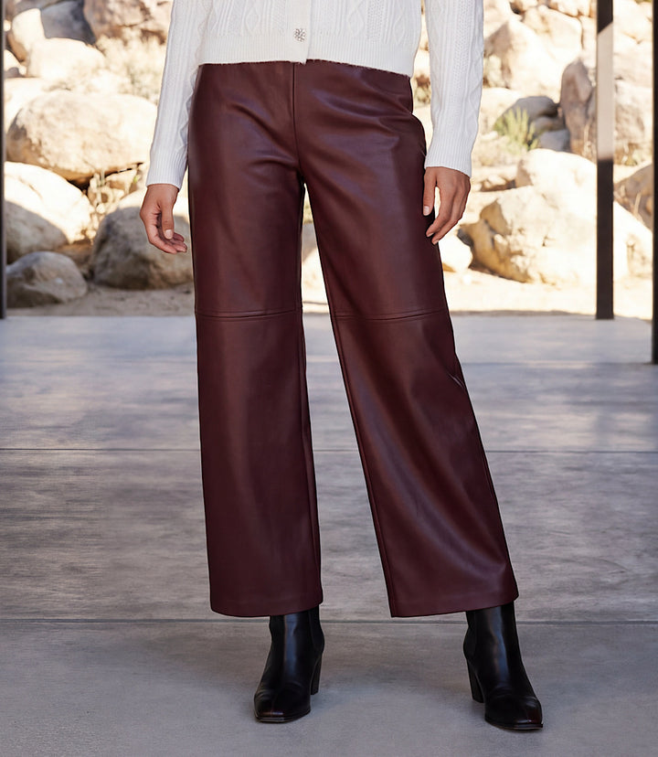Faux Leather Pull On Ankle Pants