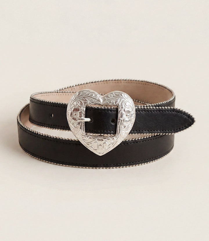 Streets Ahead Leather Embellished Heart Buckle Belt