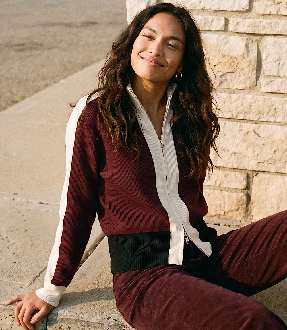 Colorblock Zip-Up Cardigan Sweater