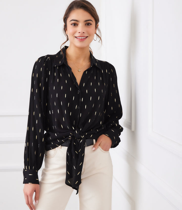 Long Sleeve Tie-Front Top