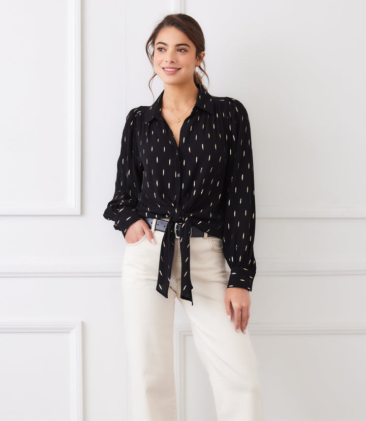 Long Sleeve Tie-Front Top