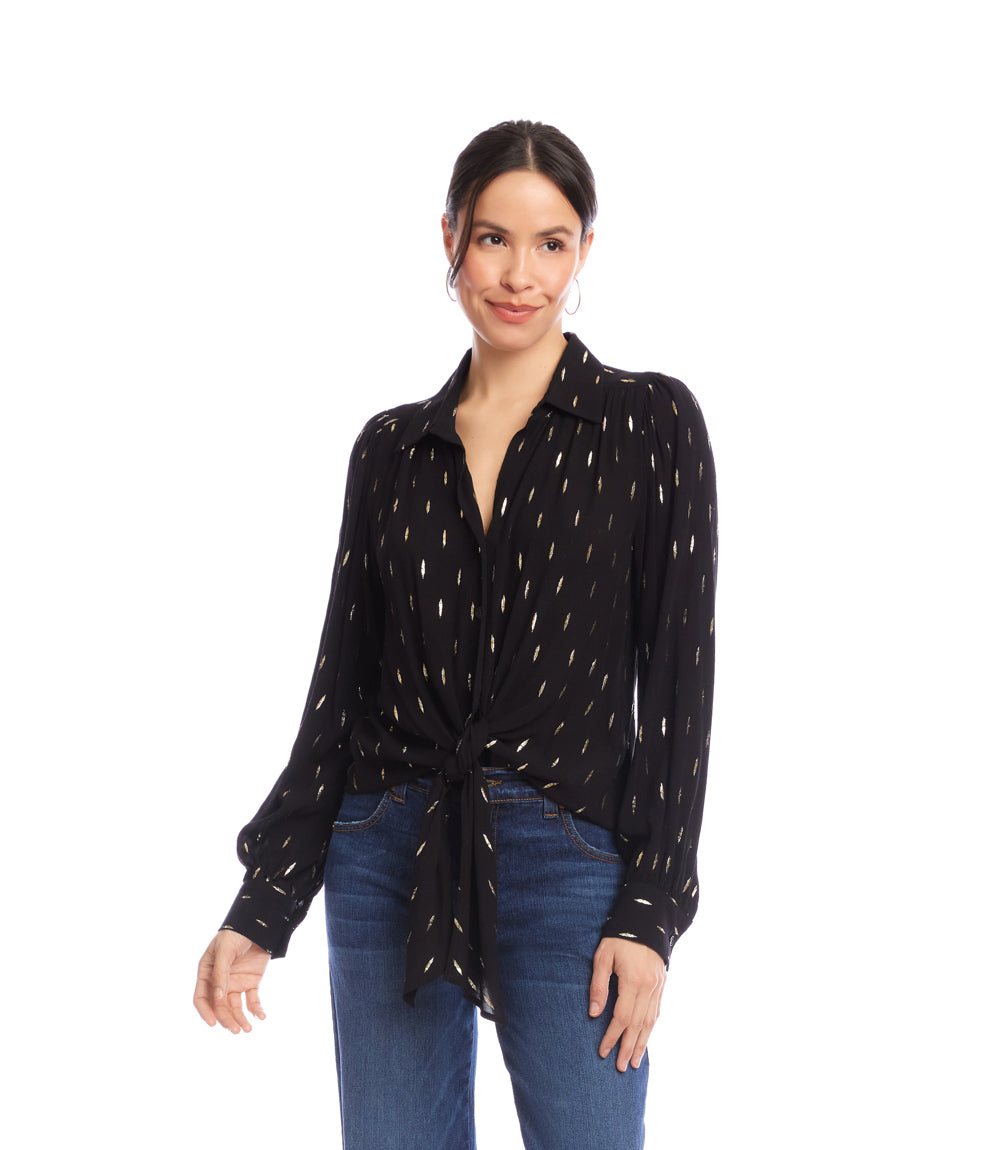 Long Sleeve Tie-Front Top