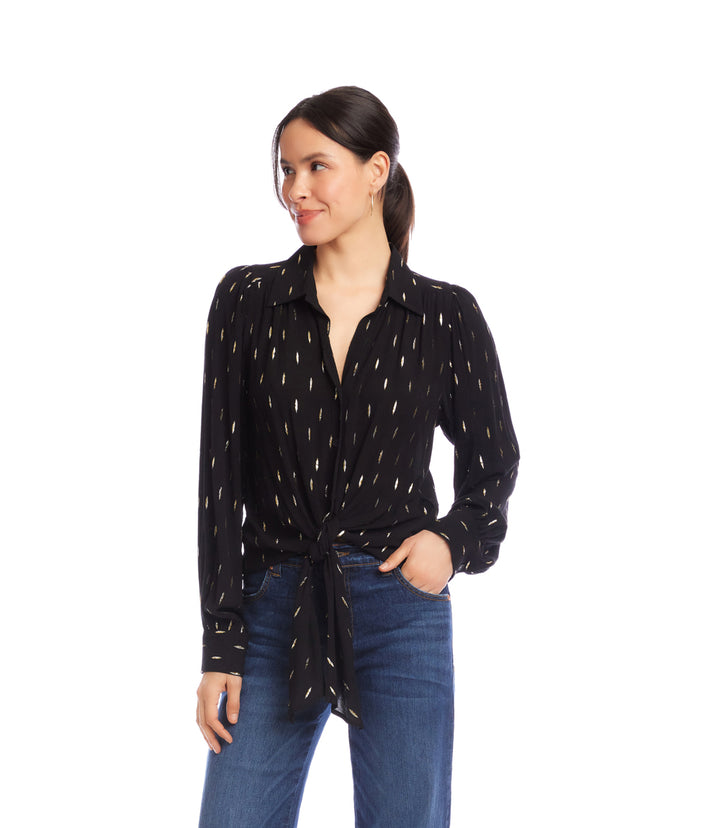 Long Sleeve Tie-Front Top