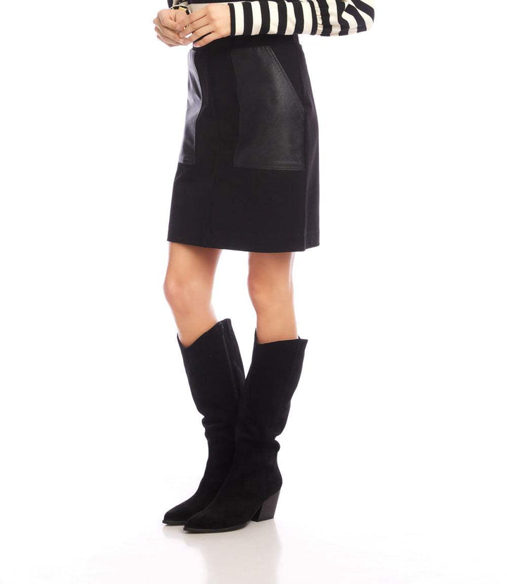 Contrast Faux Leather Pocket Pencil Skirt
