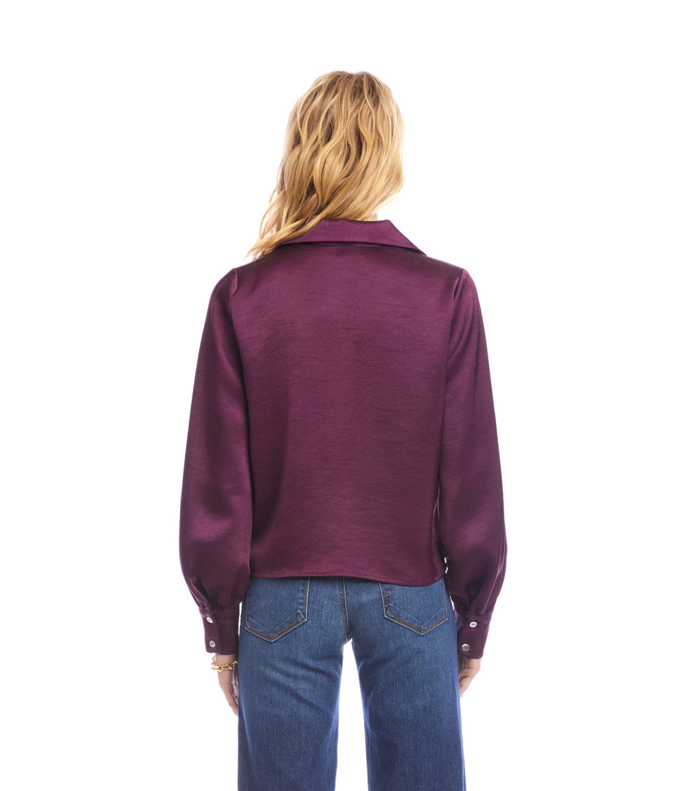 Long Sleeve Satin Tie-Front Top