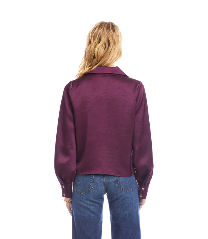 Long Sleeve Satin Tie-Front Top