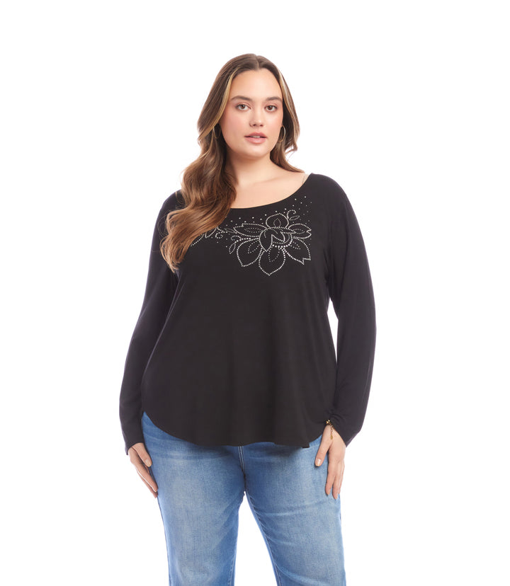 Plus Size Long Sleeve Embellished Shirttail Top