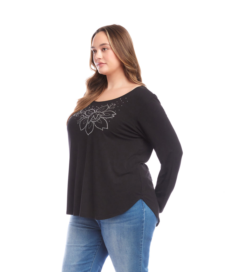 Plus Size Long Sleeve Embellished Shirttail Top