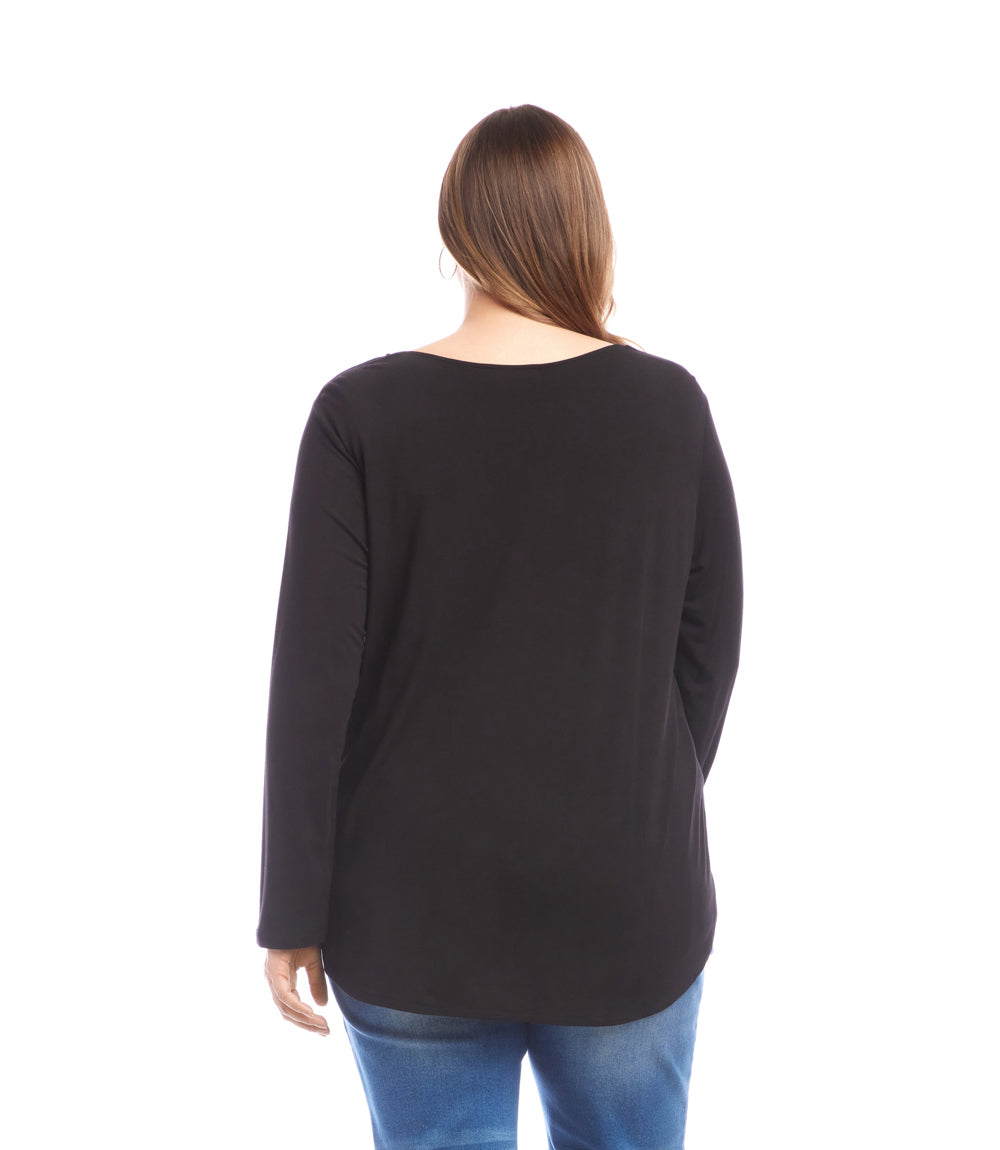 Plus Size Long Sleeve Embellished Shirttail Top