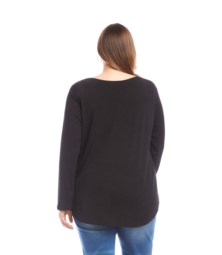 Plus Size Long Sleeve Embellished Shirttail Top
