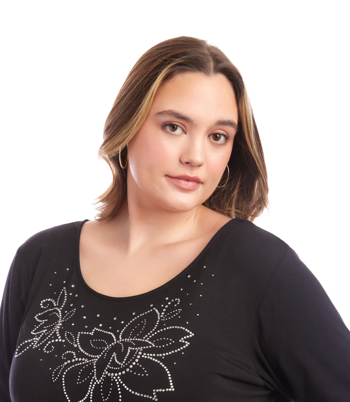 Plus Size Long Sleeve Embellished Shirttail Top