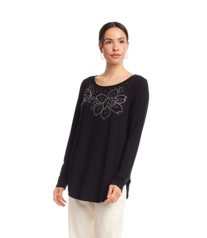 Long Sleeve Embellished Shirttail Top