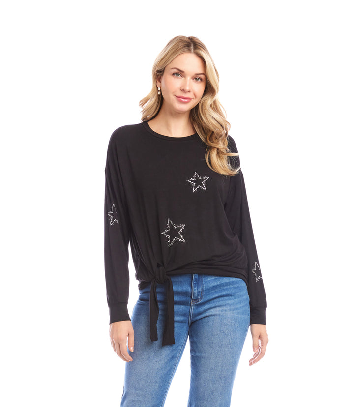 Long Sleeve Embellished Star Tie-Top