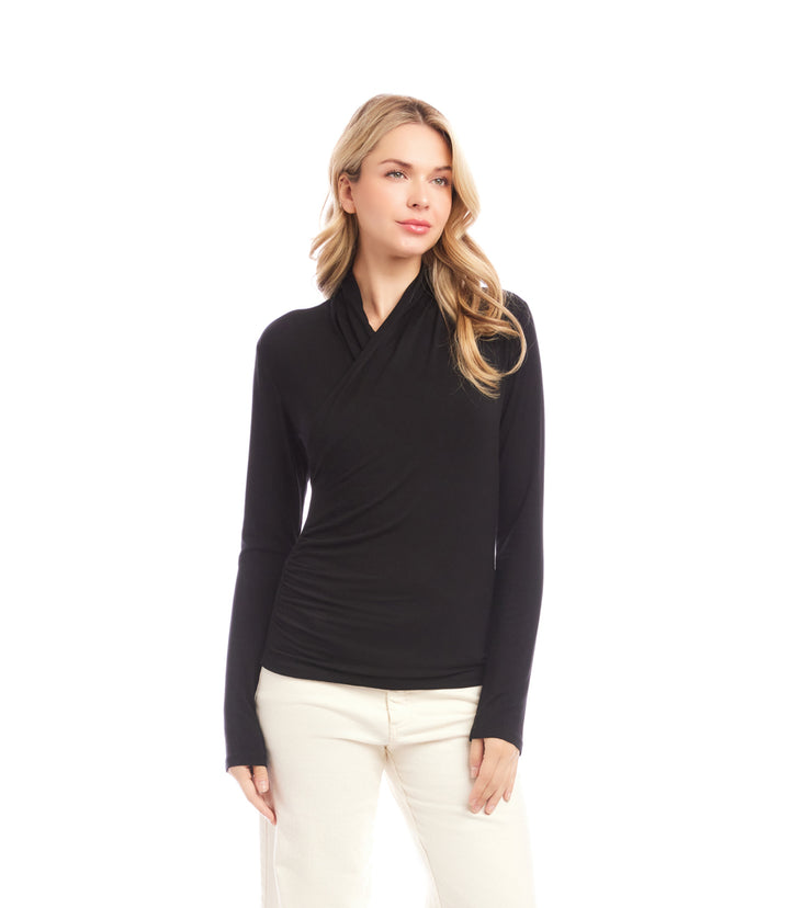 Petite Size Long Sleeve Crossover Side-Shirred Top