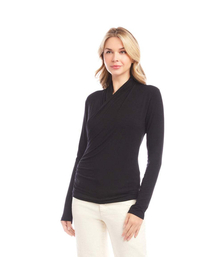 Long Sleeve Crossover Side-Shirred Top