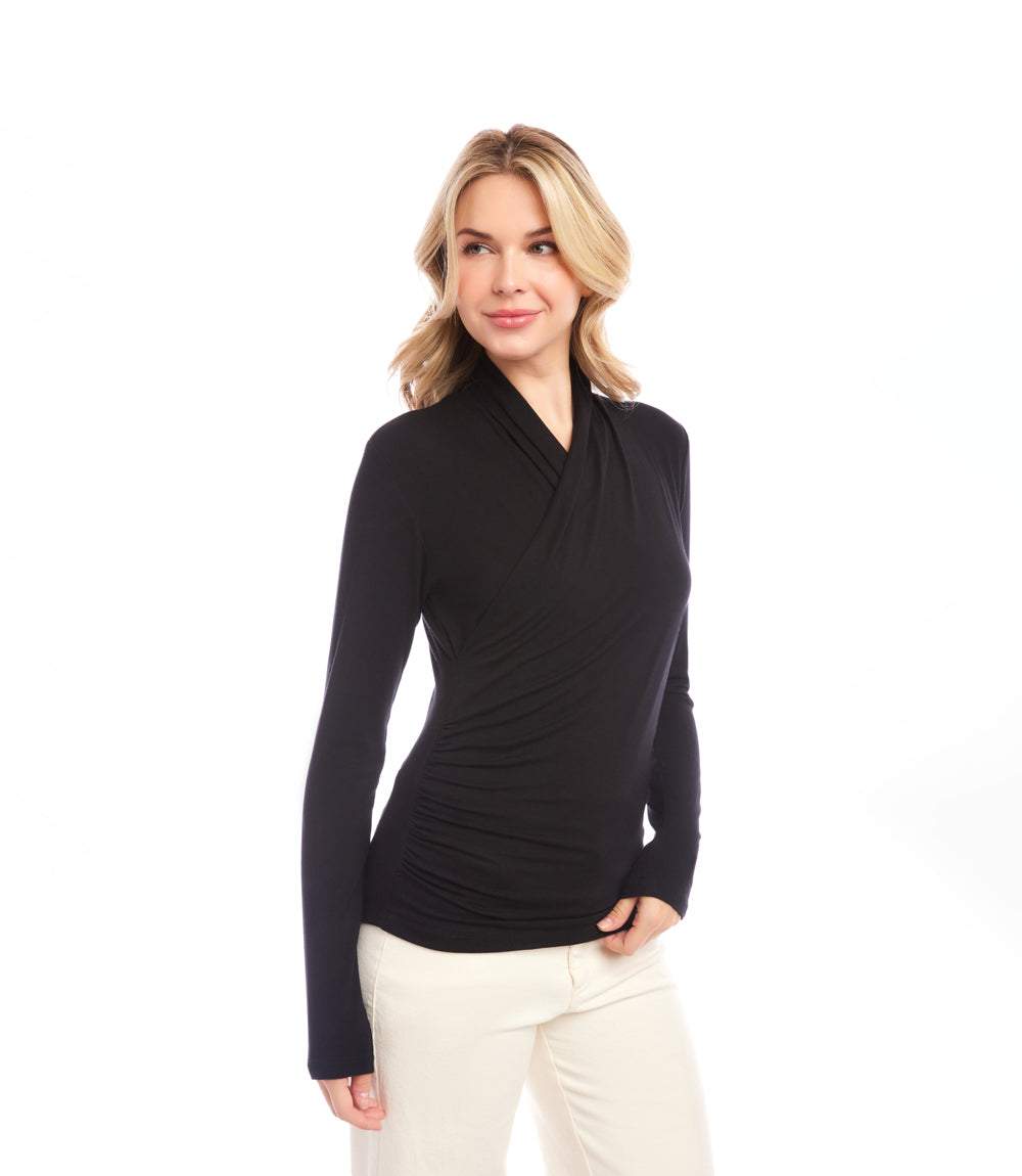 Long Sleeve Crossover Side-Shirred Top