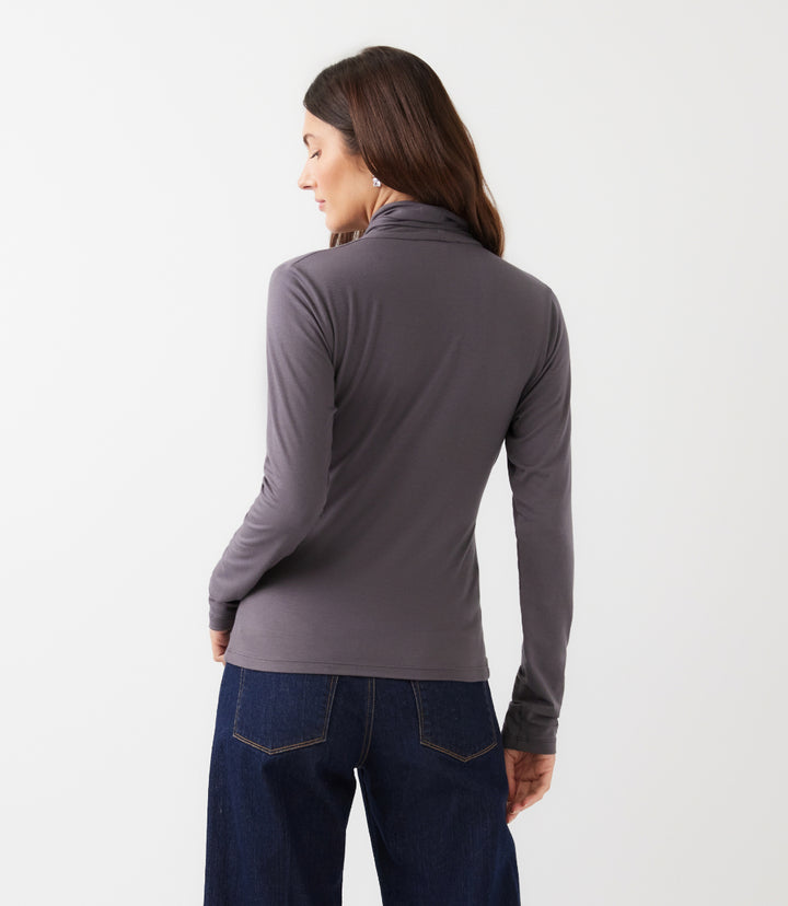 Long Sleeve Crossover Side-Shirred Top