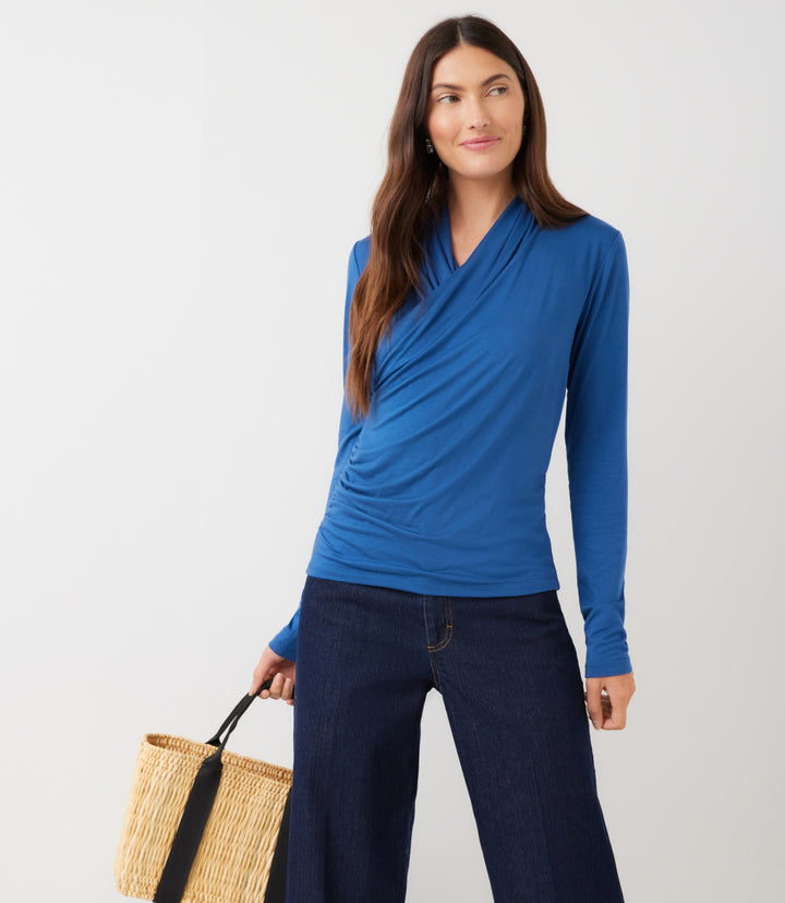 Long Sleeve Crossover Side-Shirred Top