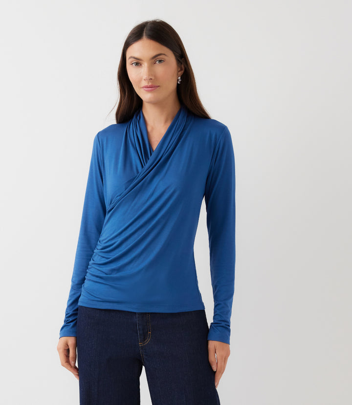 Long Sleeve Crossover Side-Shirred Top