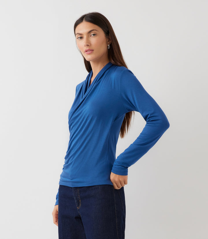 Long Sleeve Crossover Side-Shirred Top