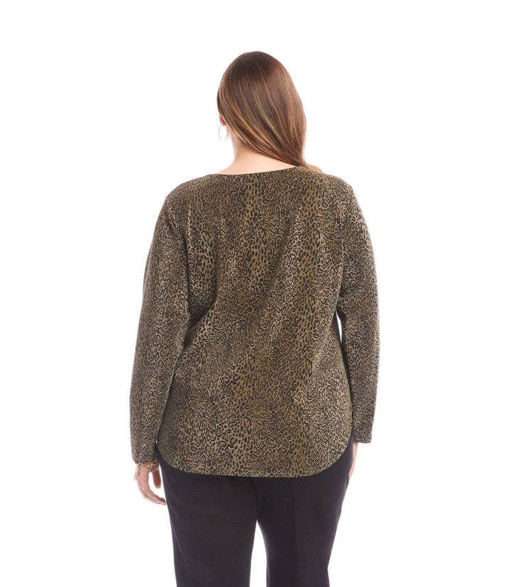 Plus Size Long Sleeve Metallic Knit Shirttail Top